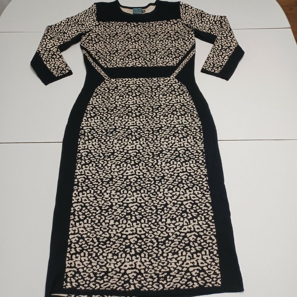 Gabby Skye Womens Small Sheath Dress Black Leopard Stretch‎ Fitted Long Sleeve